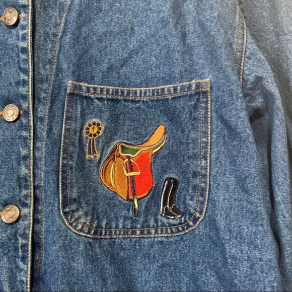 Vintage Casey Coleman Equestrian Embroidered Heritage Chore Denim Jacket S - Picture 3 of 6
